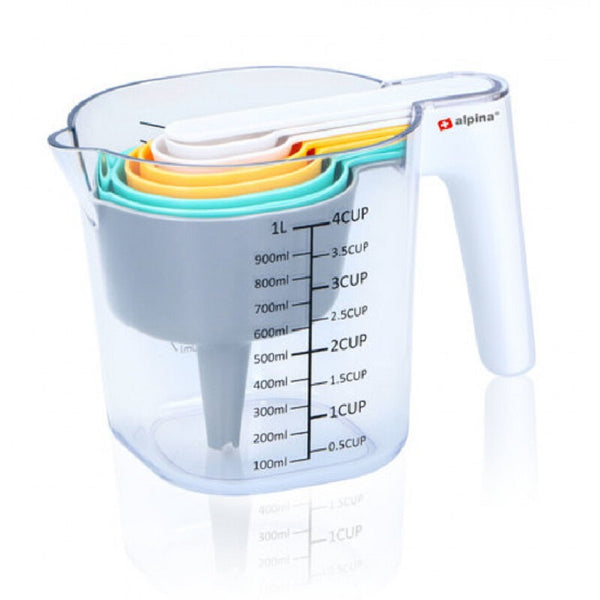 Stackable Measuring Cup & Spoon Set with Funnel, Scraper, Scale